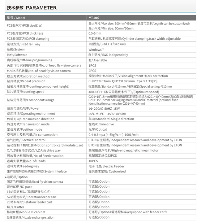 易通YT10S貼片機技術(shù)參數(shù)